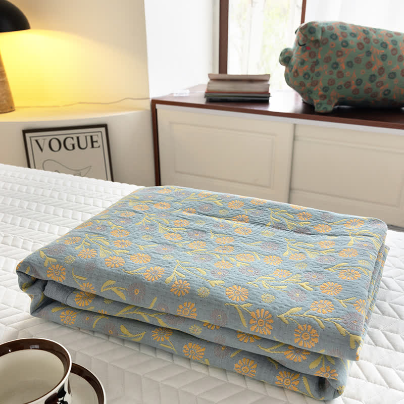 Cotton Floral Quilt Set | Soft Gauze | Includes 1 Quilt + 2 Pillowcases