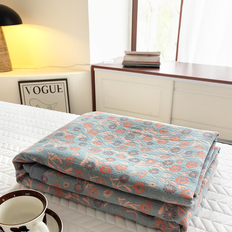Cotton Floral Quilt Set | Soft Gauze | Includes 1 Quilt + 2 Pillowcases
