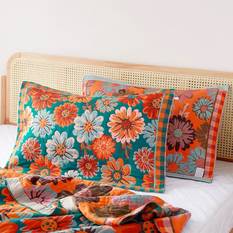 Rustic Sunflower Quilt Set | 100% Cotton | Queen Size with 2 Pillow Towels