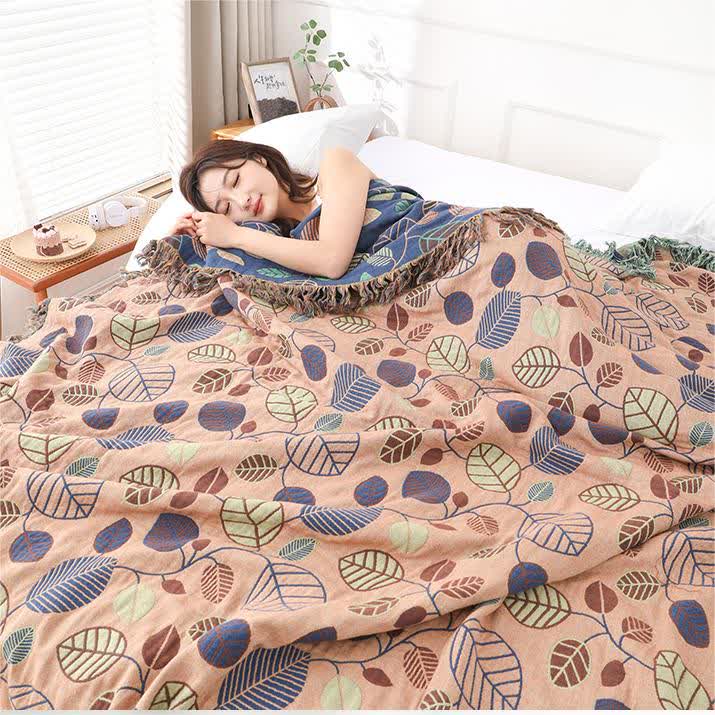 Queen Size Reversible Quilt | Cotton | Leaf Pattern
