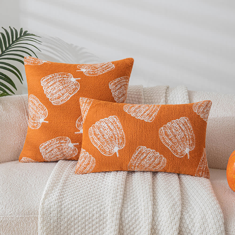 Chenille Pumpkin Pillow Cover | Embroidered Polyester | 12"x19" & 18"x18"