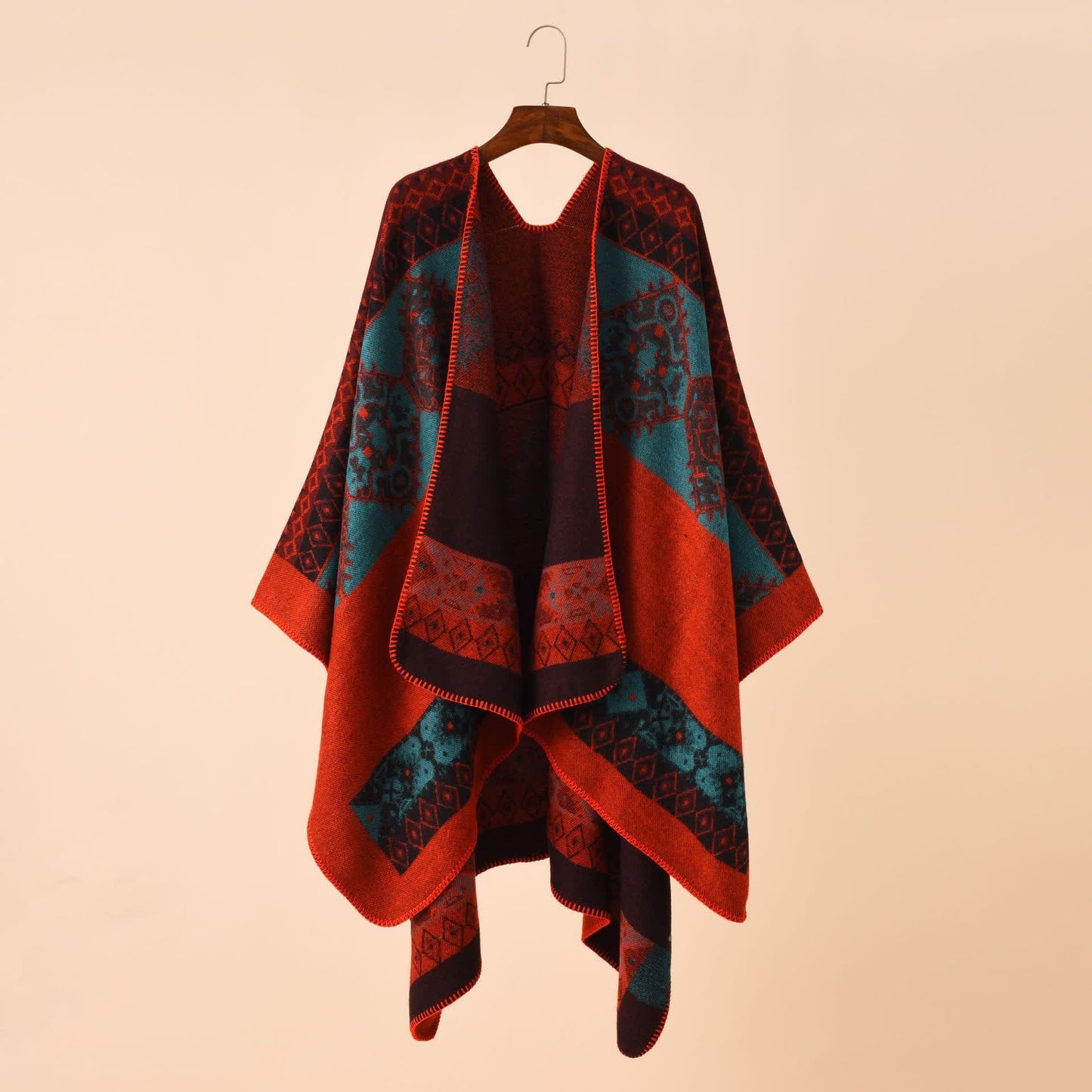 Geometric Shawl Cape | Ultra-Soft Polyester | 51" x 63"