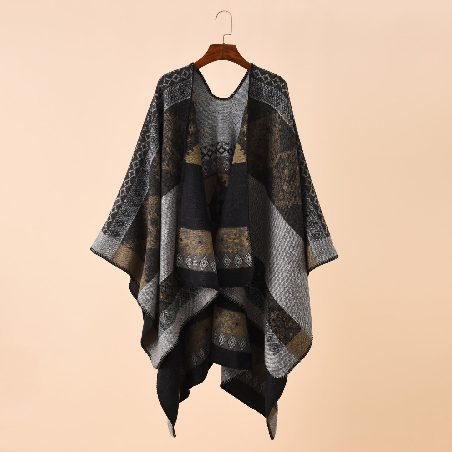 Geometric Shawl Cape | Ultra-Soft Polyester | 51" x 63"