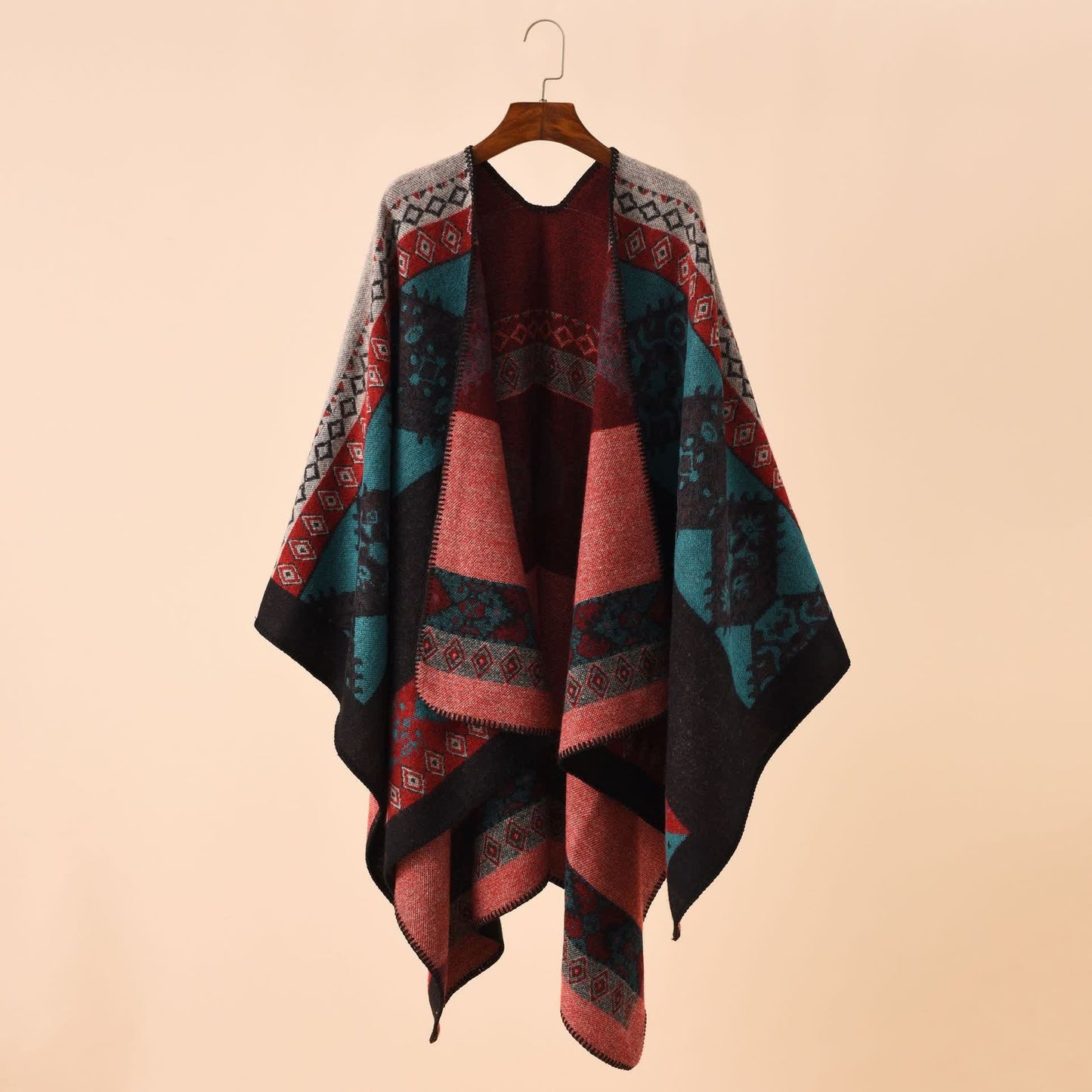 Geometric Shawl Cape | Ultra-Soft Polyester | 51" x 63"
