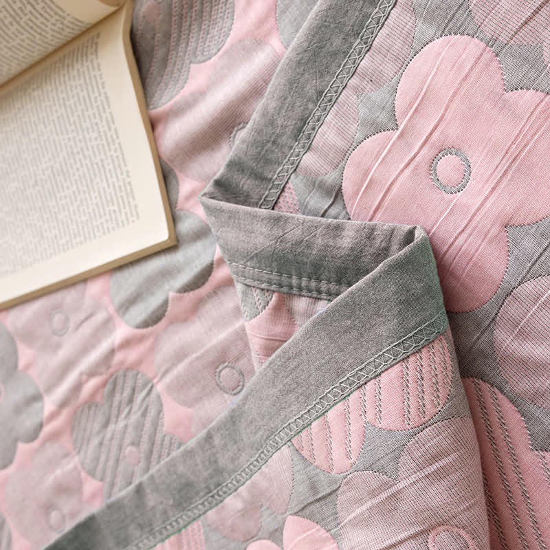 Cotton Gauze Quilt Set | Floral Print | Queen Size with 2 Pillowcases