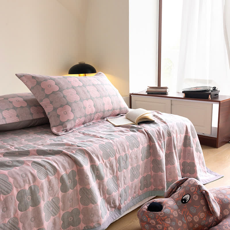 Cotton Gauze Quilt Set | Floral Print | Queen Size with 2 Pillowcases