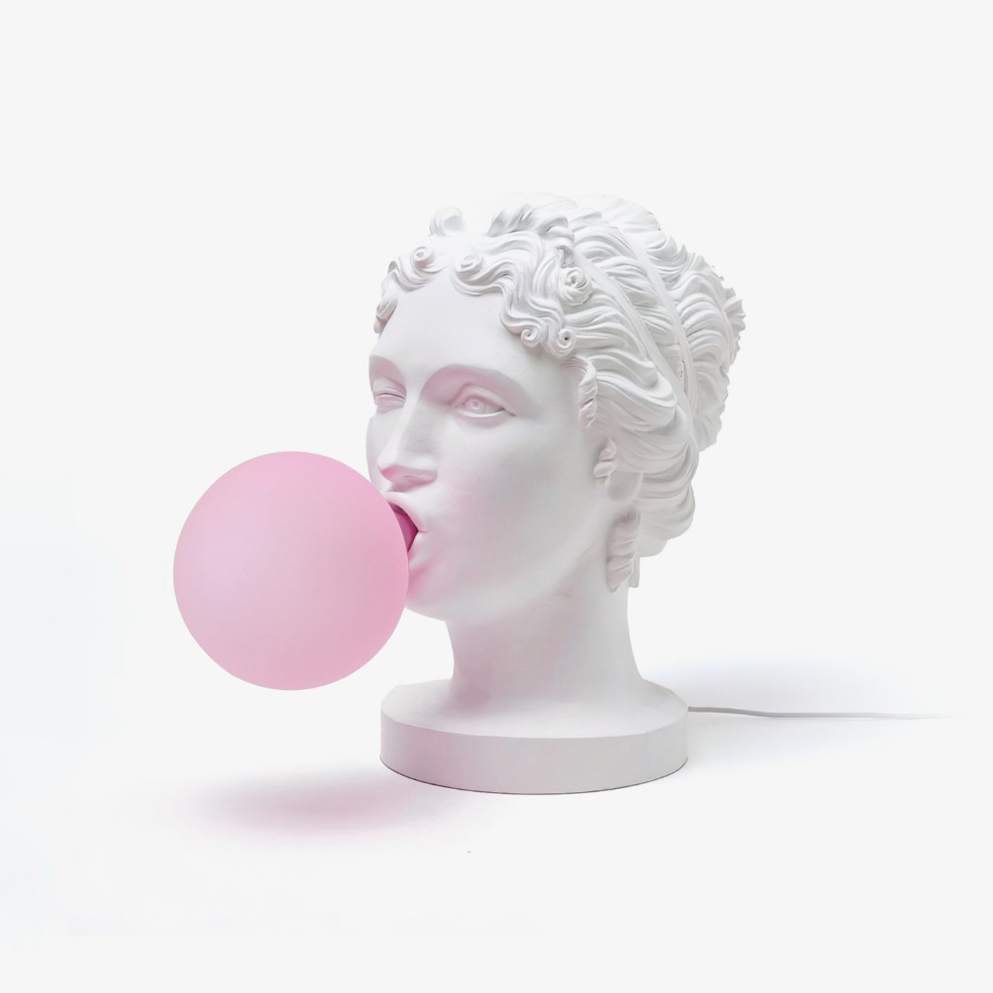 Muse Table Lamp | White Resin & Pink Glass | 25cm Diameter