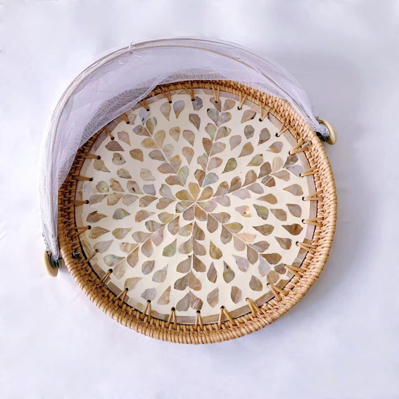 Rattan Fruit Basket | Hand-Woven with Shell Accents | Unique Design