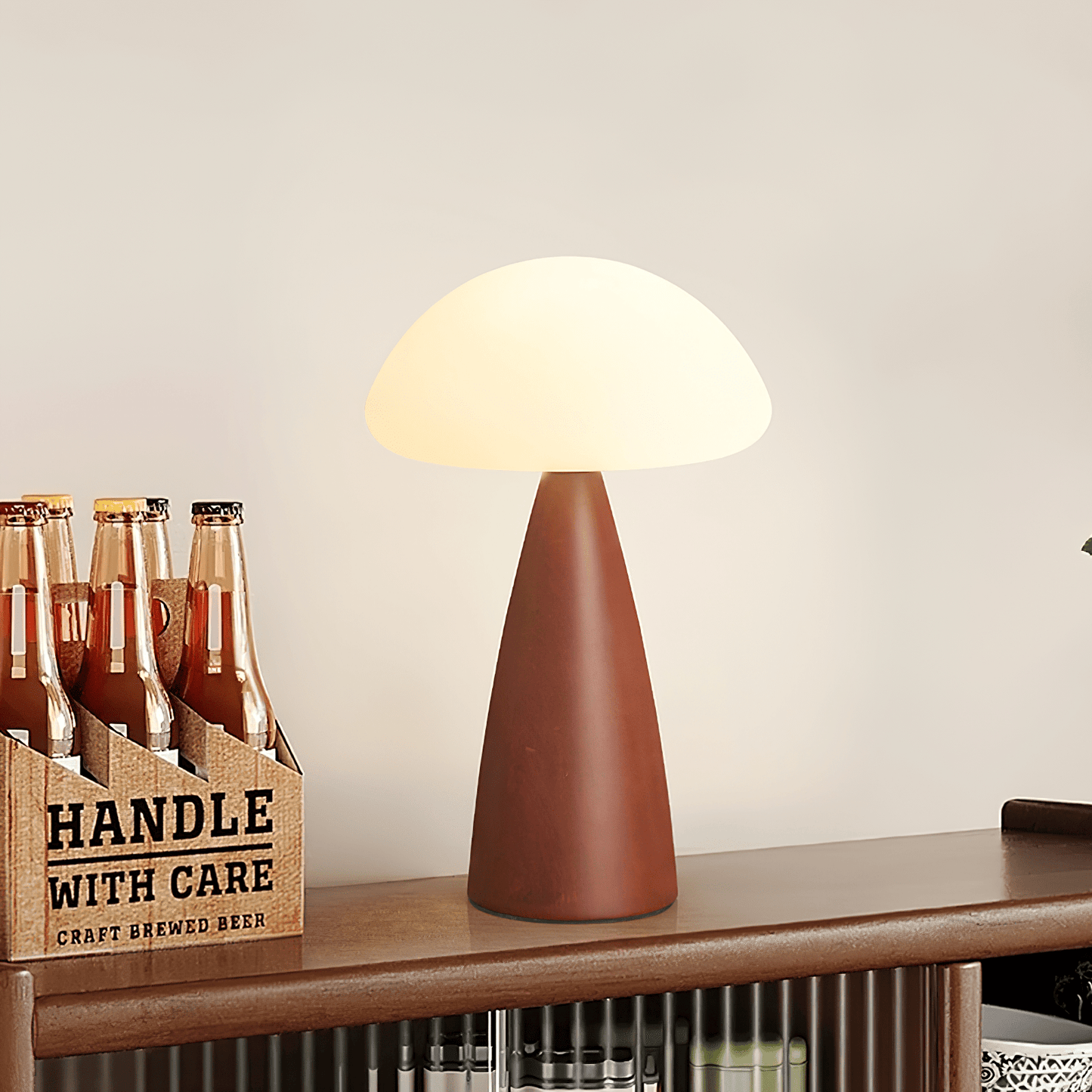 Clara Mushroom Table Lamp | Wood, Acrylic, Metal | Walnut Color
