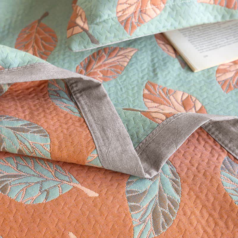 Pure Cotton Leaf Print Quilt | Soft Gauze Fabric | Queen Size with Pillowcases