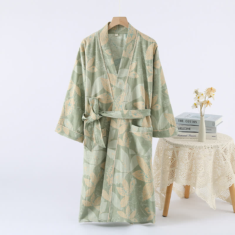 Jacquard Cotton Kimono Bathrobe | Soft & Breathable | Unisex Neutral Color