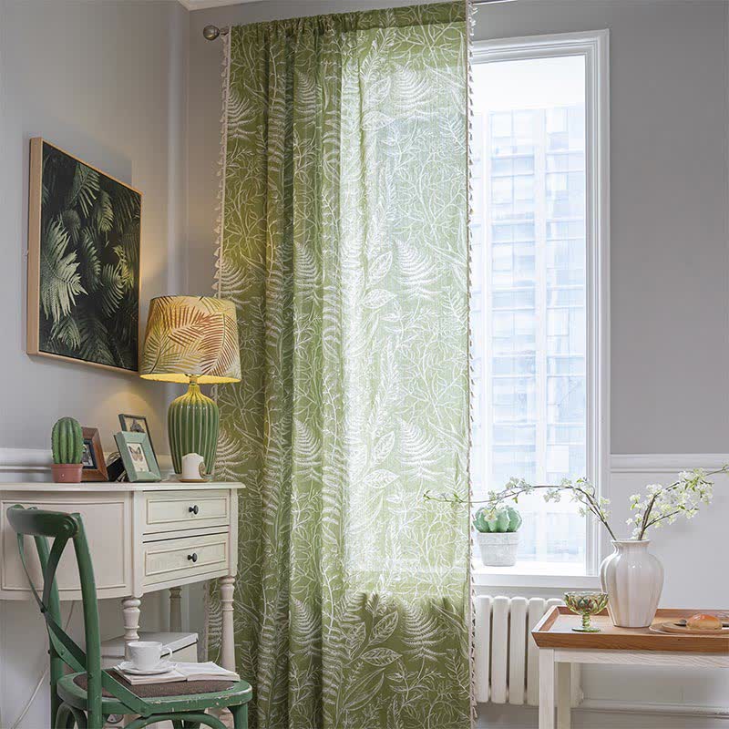 Green Leaf Semi-Blackout Curtain | Cotton Fabric | Multiple Sizes