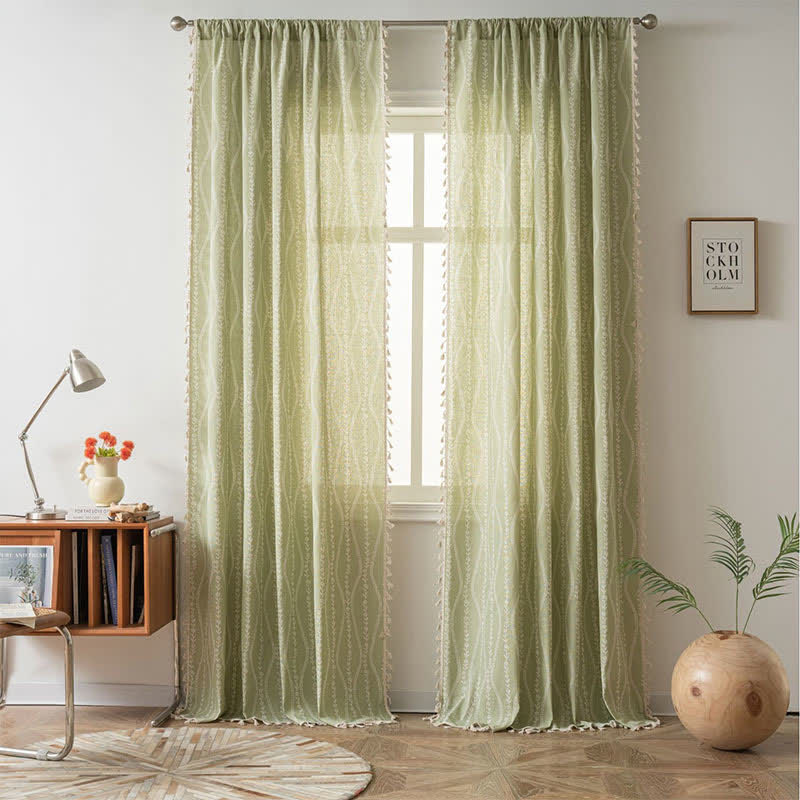 Rustic Floral Leaf Sheer Curtain | Soft Cotton | Multiple Sizes Available