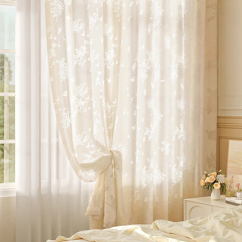 Floral Sheer Curtains | Hollow Flower Design | Set of 2