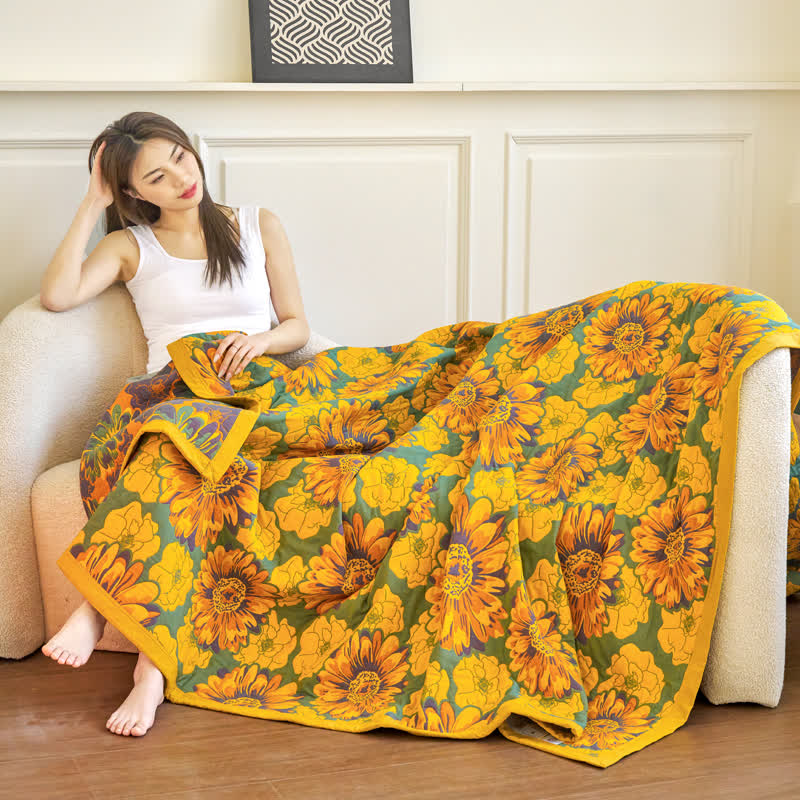 Reversible Cotton Gauze Blanket | Lightweight & Breathable | Floral Pattern