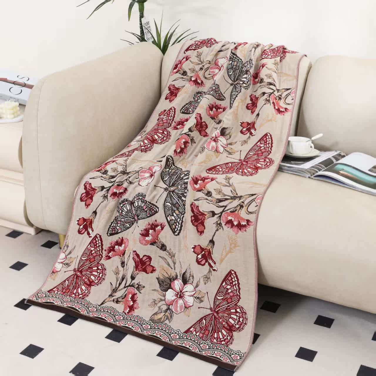 Floral Butterfly Bath Towel | Cotton Gauze | 80cm x 160cm