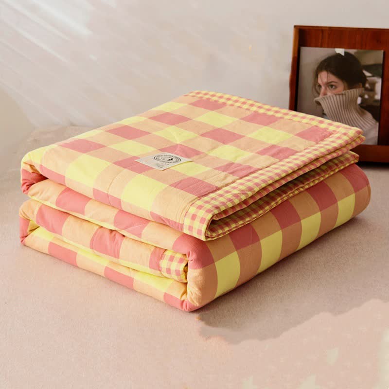 Plaid Cotton Bedding Set | Vintage Yarn-Dyed Design | 4 Pieces