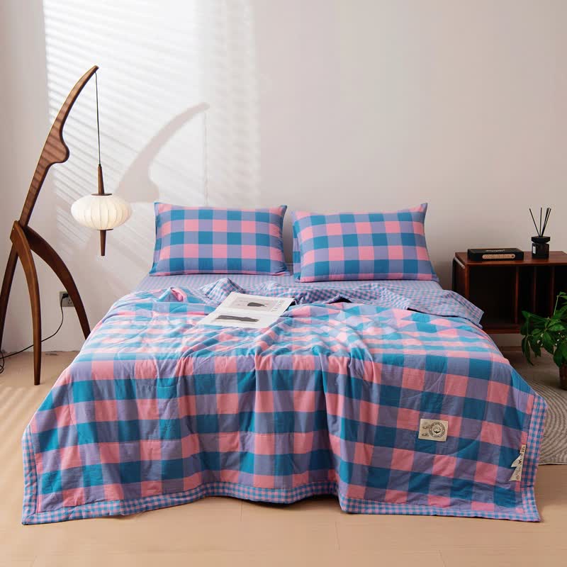 Plaid Cotton Bedding Set | Vintage Yarn-Dyed Design | 4 Pieces