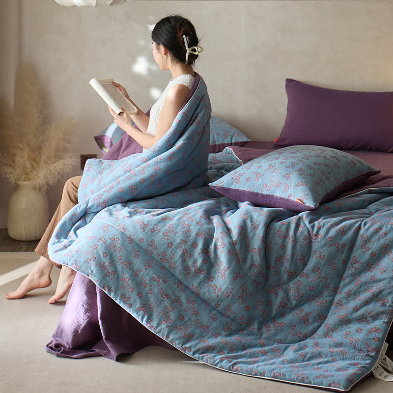 Cotton Gauze Floral Bedding Set | Soft & Breathable | 4 Pieces