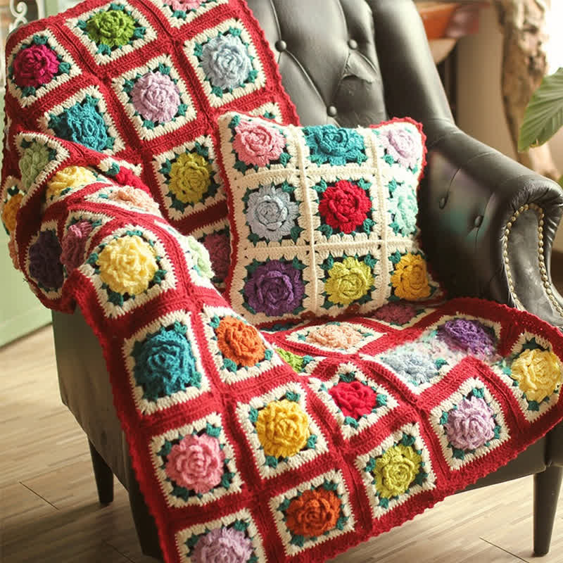 Hand-woven Crochet Sofa Blanket | High-Quality Acrylic | Vintage Floral Design