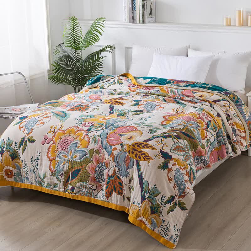 Reversible Floral Quilt | Breathable Cotton Gauze | Full/Queen Size