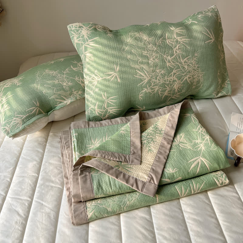 Bamboo Print Coverlet | Soft Cotton Gauze | Full/Queen Size