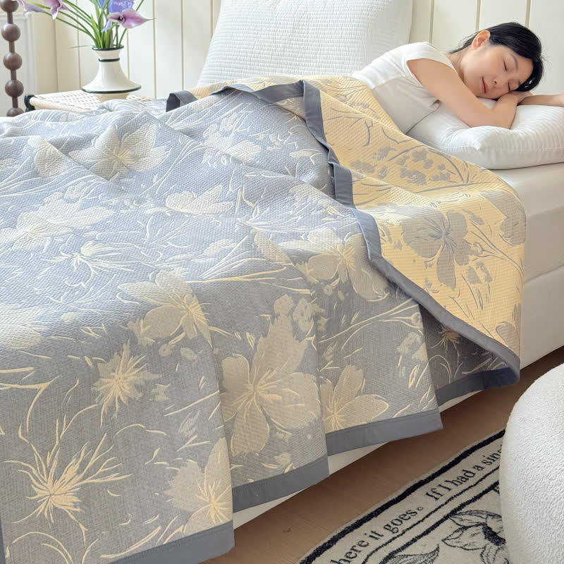 Grey Floral Cotton Quilt | Lightweight Triple Gauze | Twin/Full/Queen Options