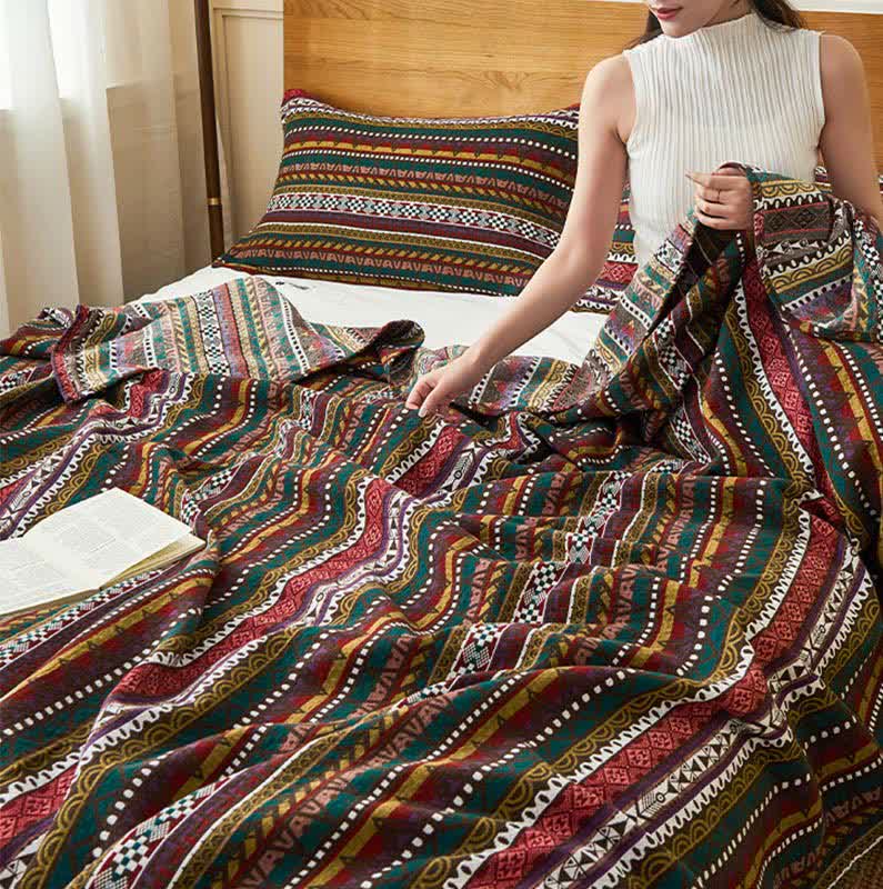 Cotton Gauze Quilt | Retro Ethnic Design | Full, Queen, King Sizes