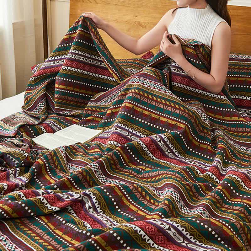 Cotton Gauze Quilt | Retro Ethnic Design | Full, Queen, King Sizes