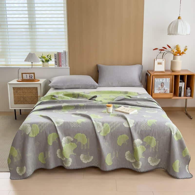 Ginkgo Leaf Coverlet | Soft Cotton Gauze | Twin, Full, Queen Sizes