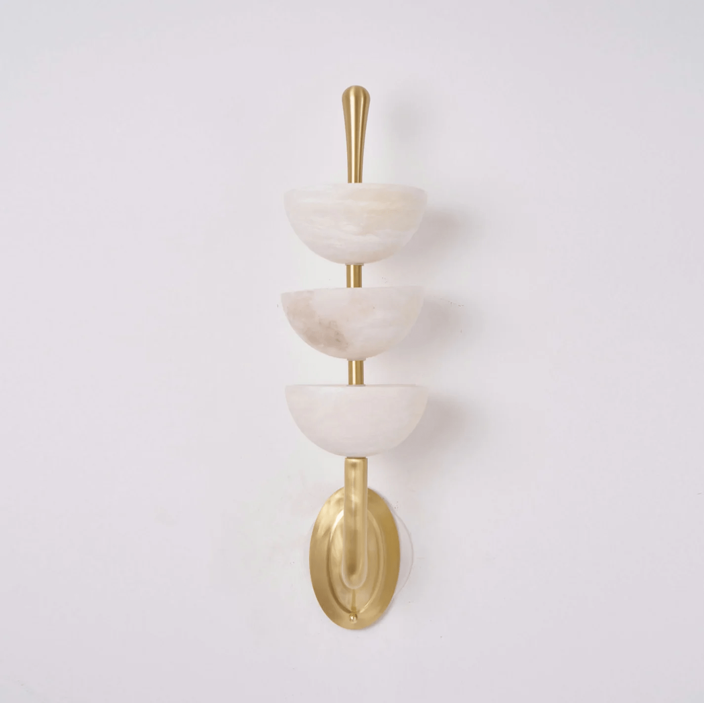 Alabaster Wall Sconce | Brass Frame & Alabaster Shades | Set of 2