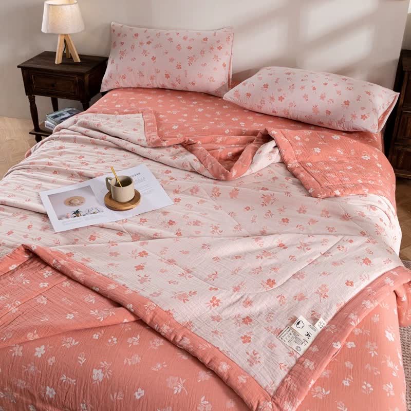 Floral Cotton Summer Quilt | Double-Layer Design | Twin, Full, Queen, King Sizes