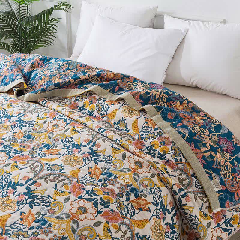 Bohemian Cotton Gauze Reversible Quilt | Eco-Friendly Design | Full Size 59"x79"