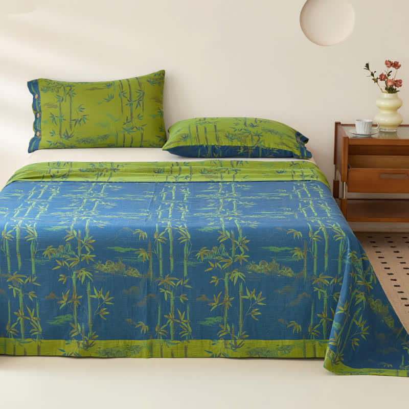 Bamboo Print Reversible Coverlet | Breathable Cotton Gauze | Multiple Sizes