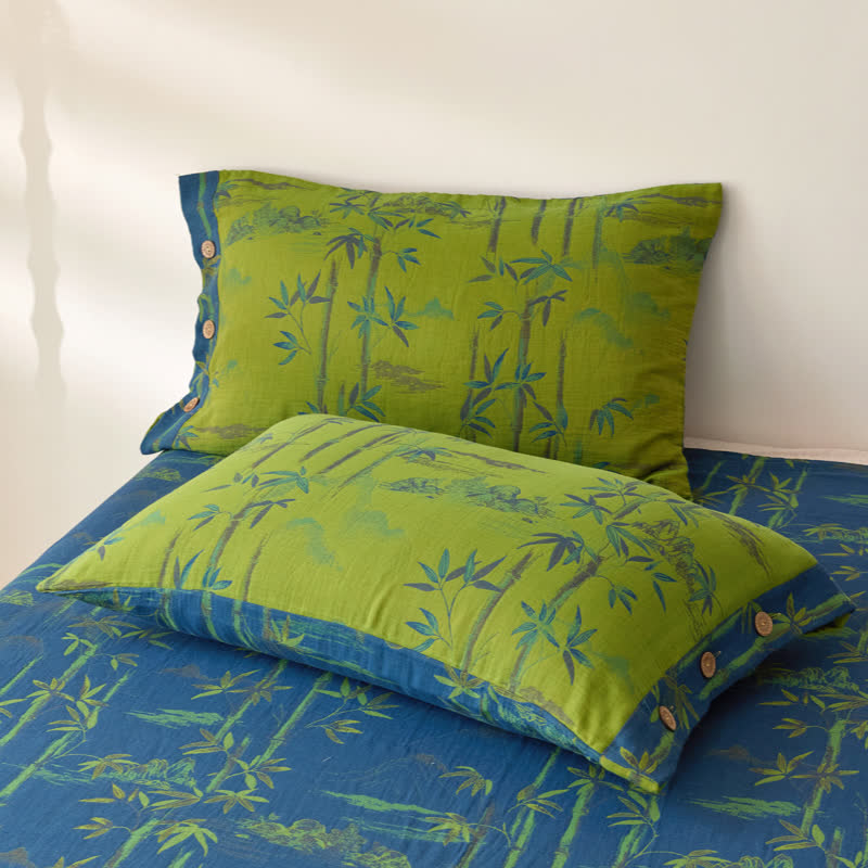 Bamboo Print Reversible Coverlet | Breathable Cotton Gauze | Multiple Sizes
