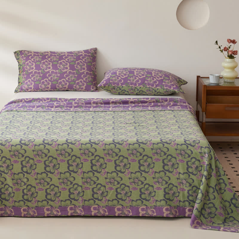 Floral Cotton Gauze Coverlet | Reversible Design | Twin, Full, Queen, King Sizes