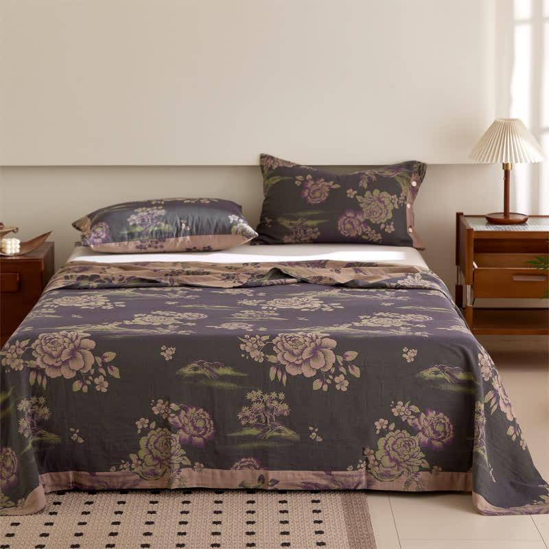 Reversible Floral Coverlet | Soft Cotton Gauze | Twin Size