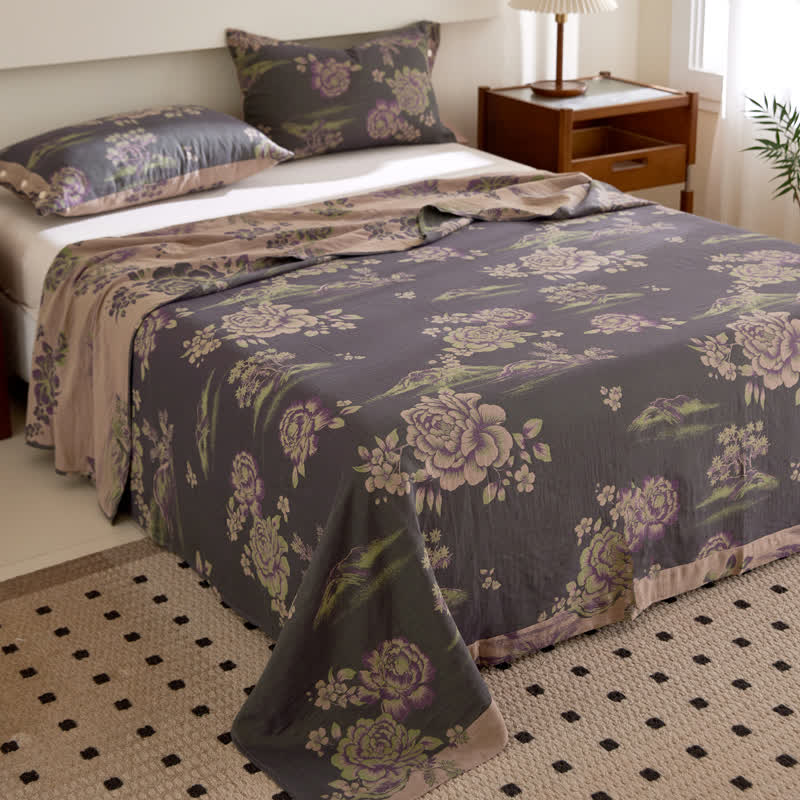 Reversible Floral Coverlet | Soft Cotton Gauze | Twin Size