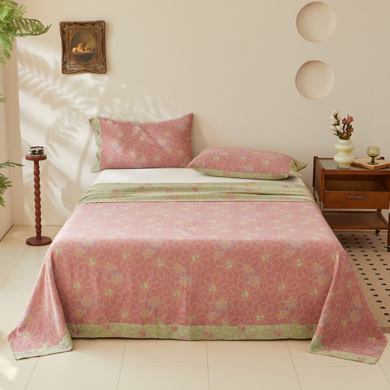 Cotton Gauze Coverlet | Reversible Floral Design | Twin Size