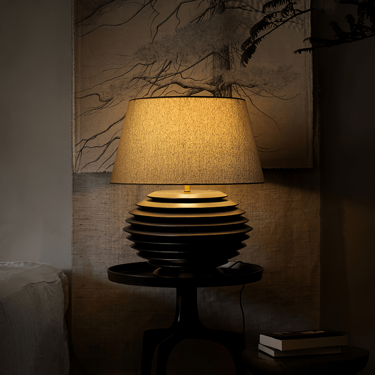 Cadence Table Lamp | Metal, Fabric, Wood | Grey Shade