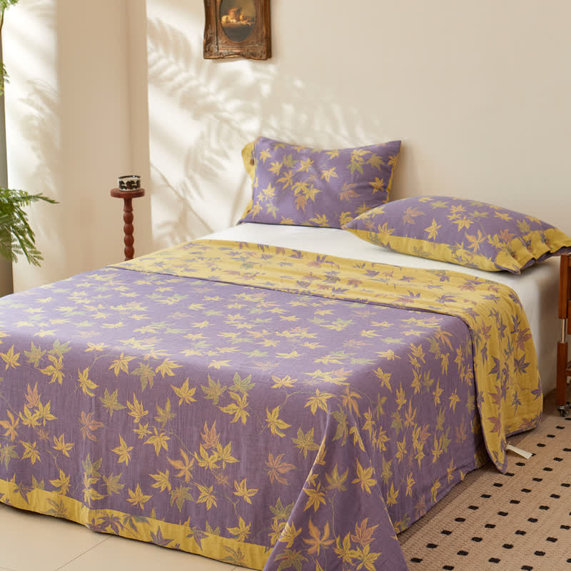 Cotton Reversible Coverlet | Maple Leaf Jacquard Design | Twin, Full, Queen, King Sizes