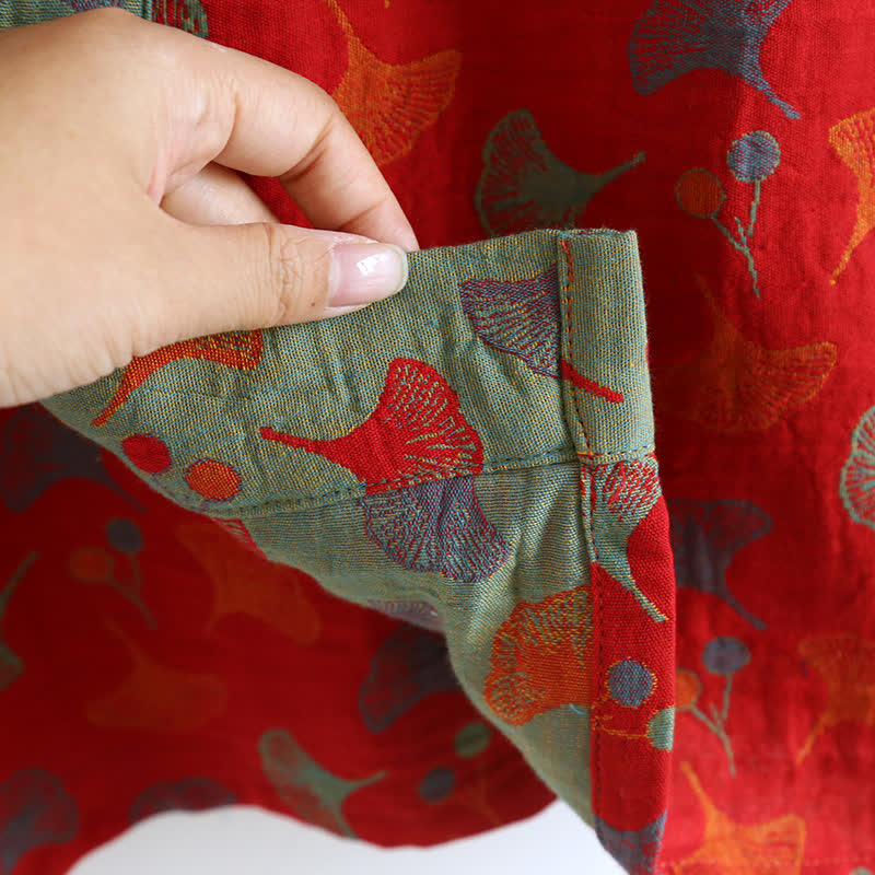 Cotton Bathrobe | Ginkgo Leaf Print | Soft and Breathable