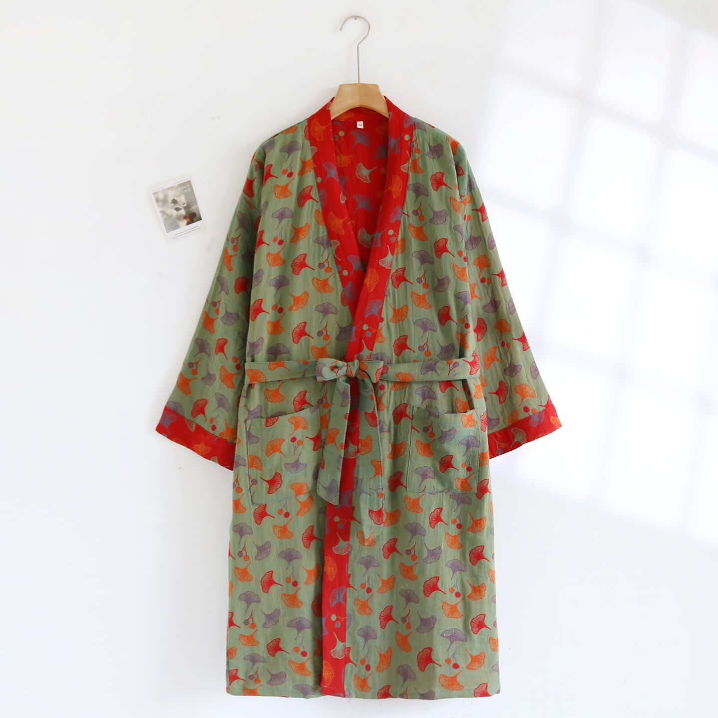 Cotton Bathrobe | Ginkgo Leaf Print | Soft and Breathable