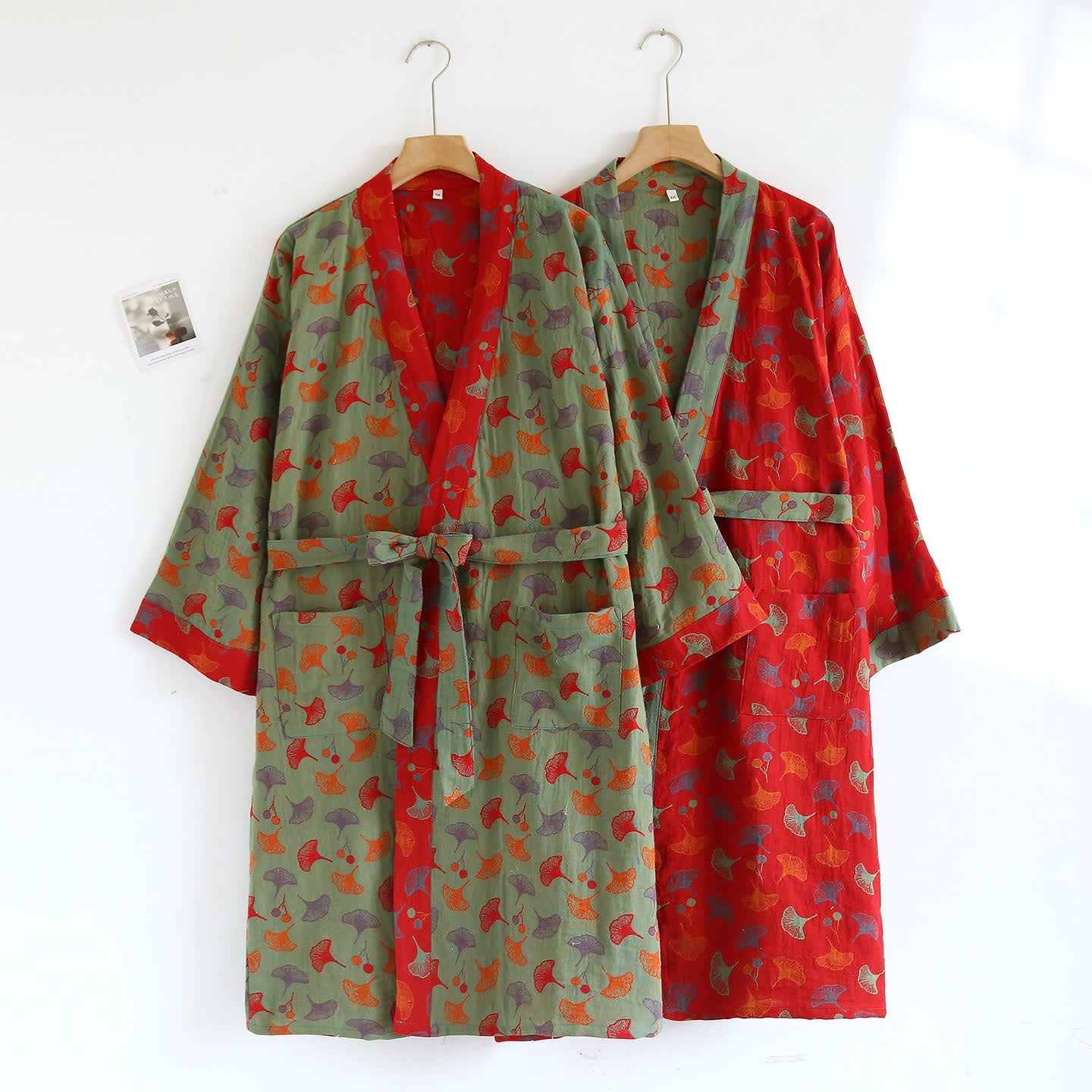 Cotton Bathrobe | Ginkgo Leaf Print | Soft and Breathable