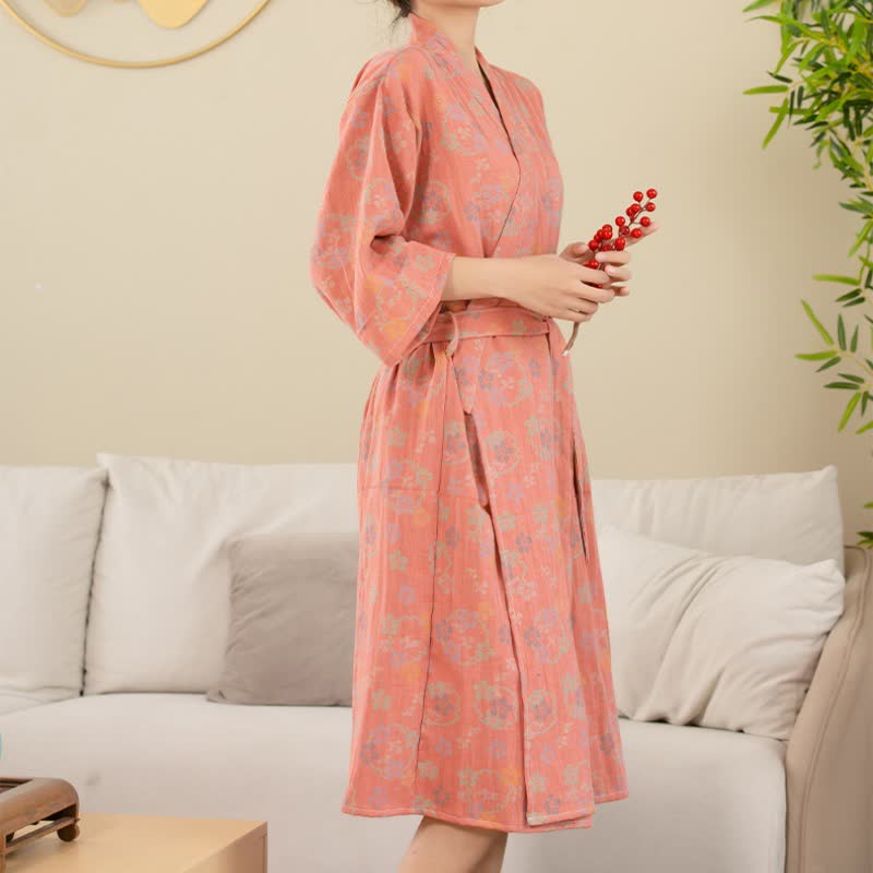 Floral Cotton Bathrobe | Double-layer Gauze | Soft and Breathable