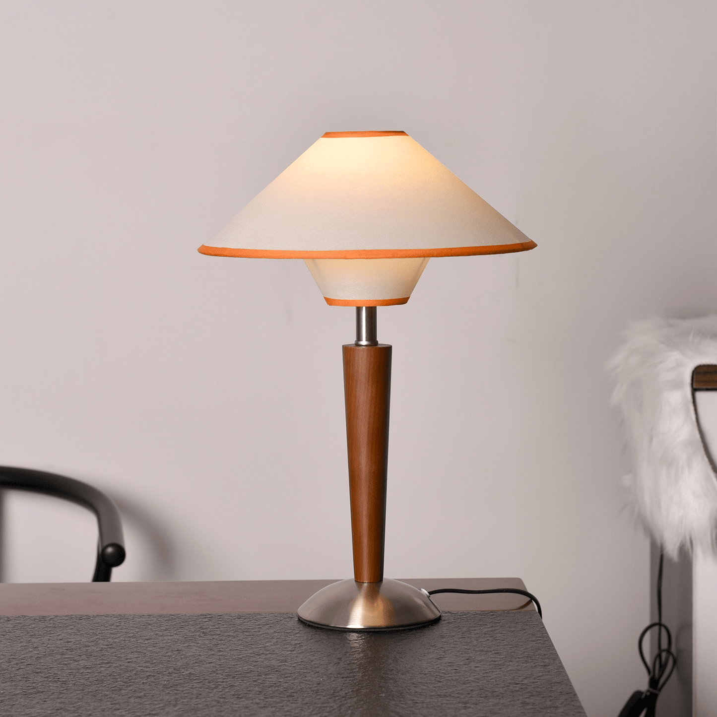 Talonwood Table Lamp | Walnut Wood & Fabric Shade | 30cm Diameter