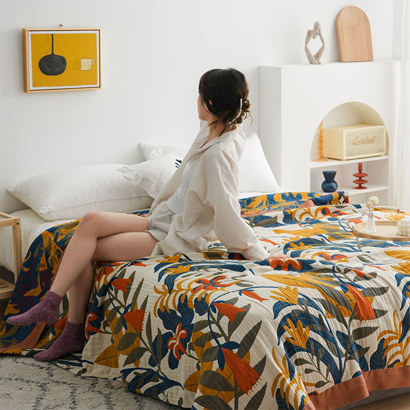 Cotton Quilt | Reversible Boho Floral Design | Full/Queen/King Sizes