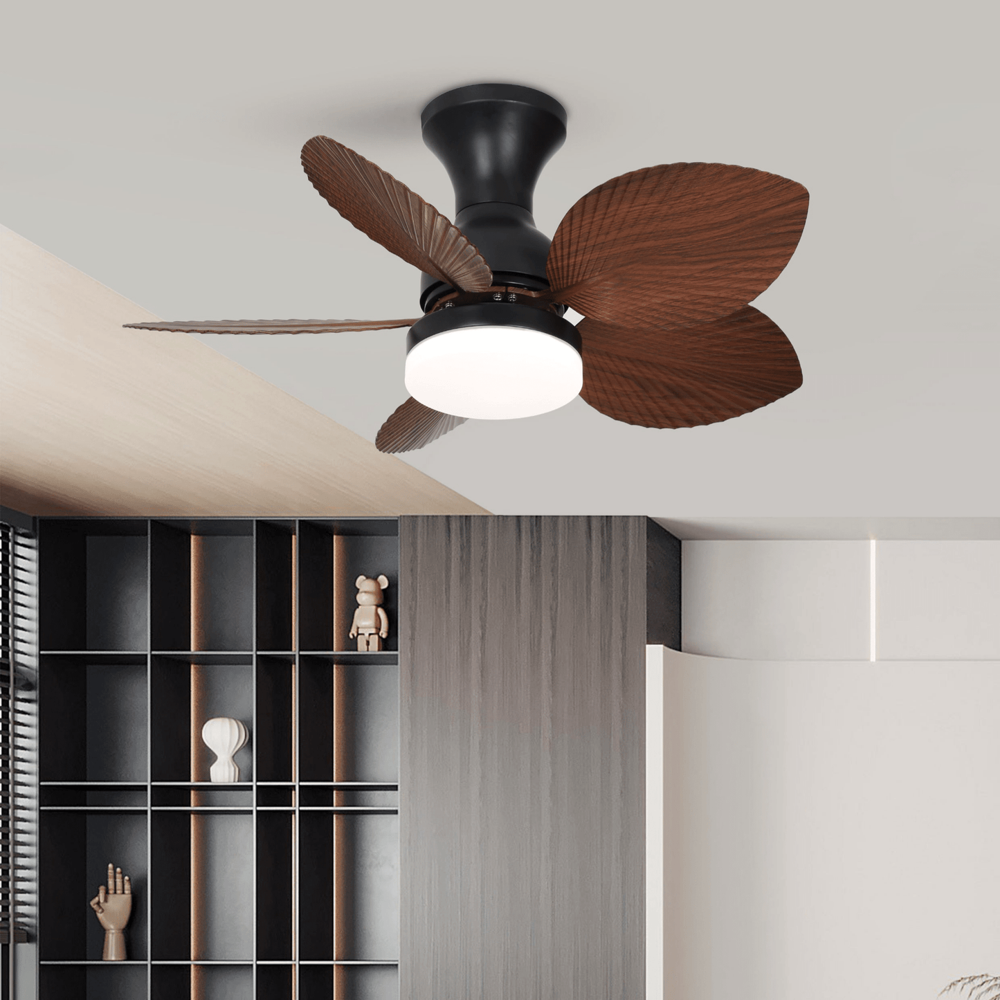 Floriva Blossom Ceiling Fan | Wooden Blades & Glass Lights | Black or Walnut Wood