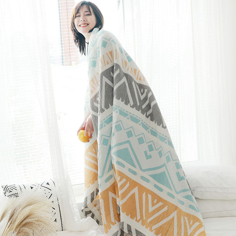 Lightweight Colorblock Cotton Bed Blanket | Soft & Cozy | Full/Queen Size