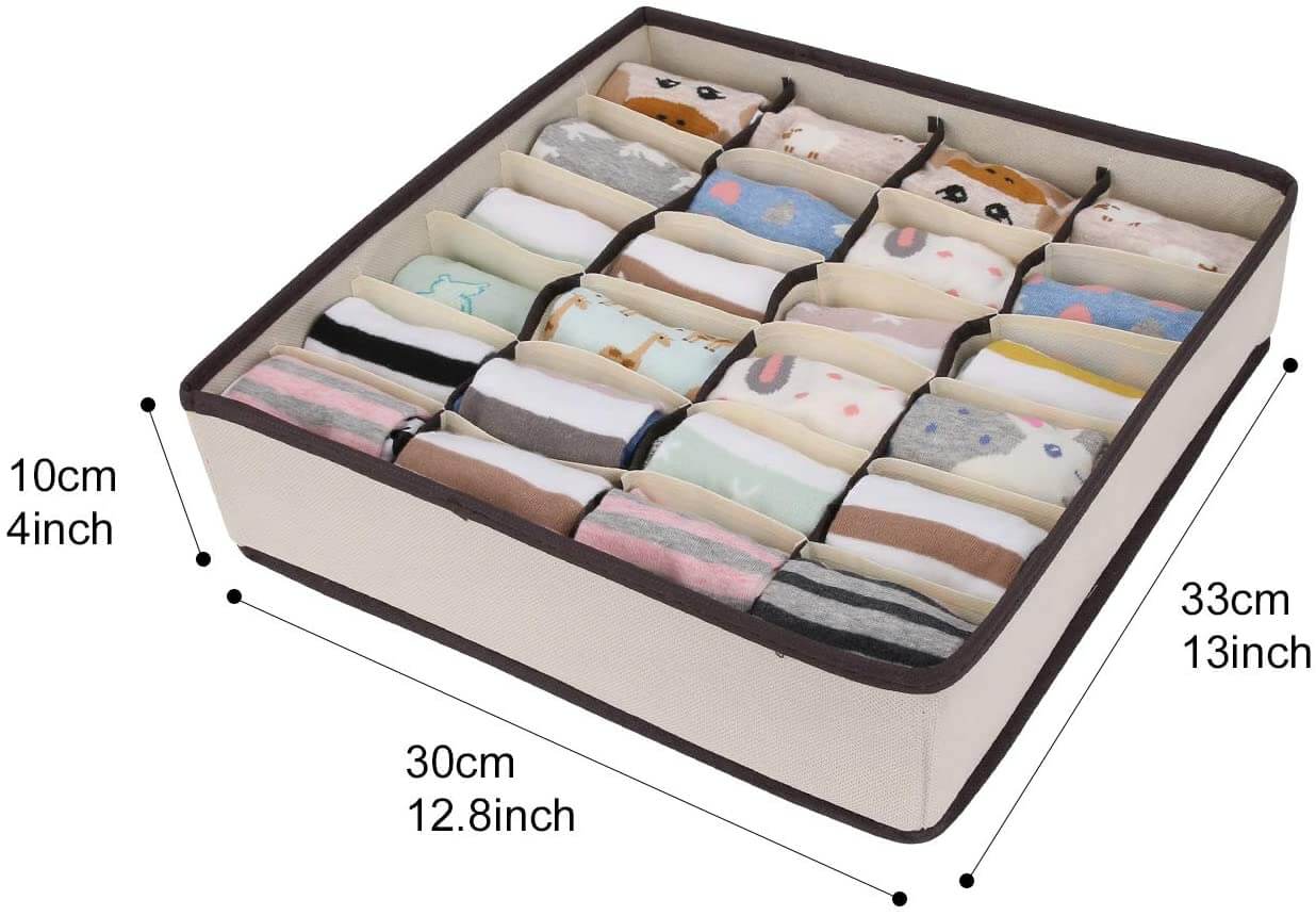 Drawer Organizers | Collapsible Storage Dividers | 24 Cell, 2 Pack, Beige